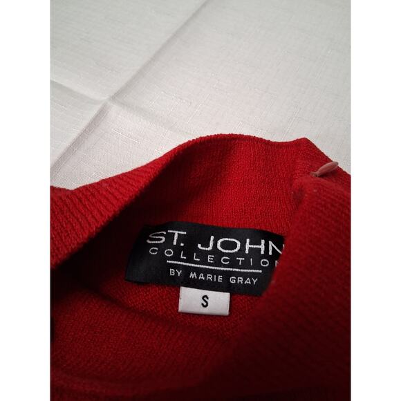 St. John Collection by Marie Gray Red Catalina Knit Sweater Black Beading Small - Picture 6 of 14